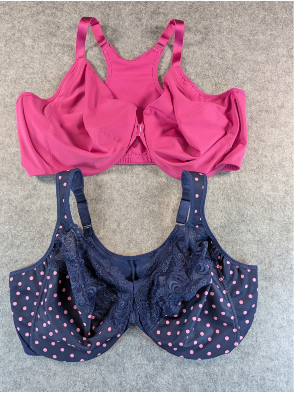 Glamorise Bras Women's Size 48F Wonderwire Polka Dot and Pink Front Close NEW